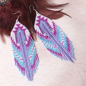 Fashion Jewelry Purple and Blue Beaded Earrings